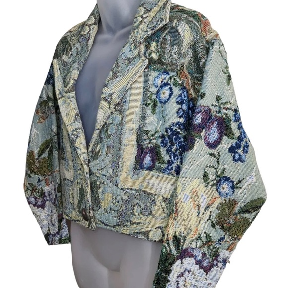 Painted Pony Womens Small Green Floral Tapestry Button Front Cropped Jacket USA - Picture 4 of 10